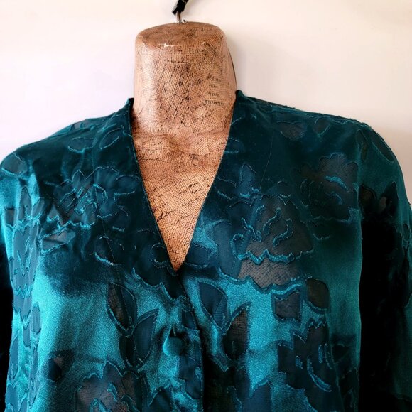 Vtg 90s Victoria Secret  Gold Label Jacquard Emerald Green Floral Sheer Teddy - Picture 4 of 15